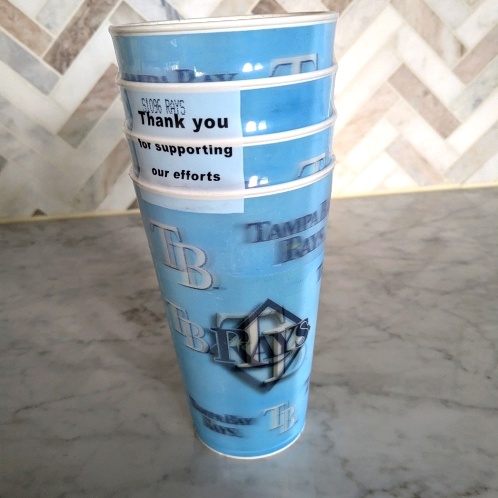 Tampa Rays plastic drink cups. Set of 4. 12-16oz.
